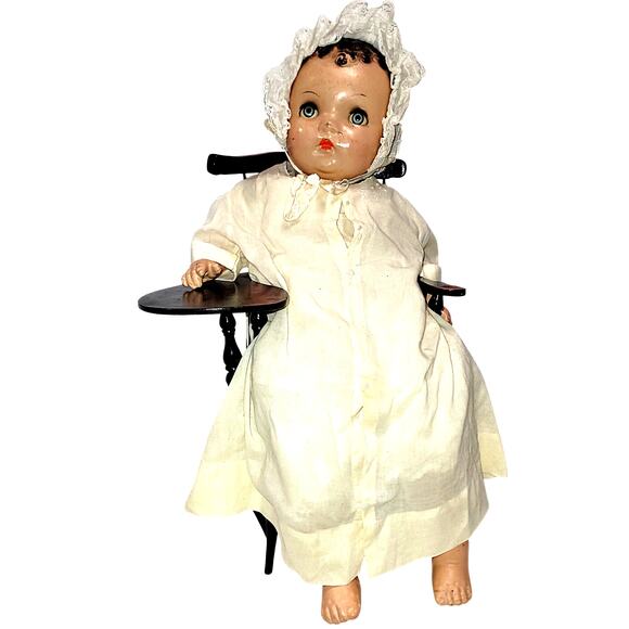 22" 30s or40s VNTG Blue Metal Sleep Eyes, Curly Molded Hair Faint Cry Baby Doll - Picture 6 of 16